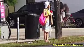 Amateur teen hitchhiker fucked on car