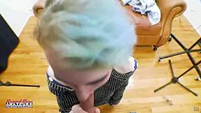 PETITE BLUE HAIRED RAVEN FINGER FUCKS HER TWAT AND SUCKS A JUICY BIG COCK!!!