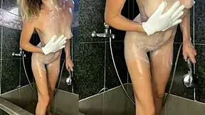 hot hellcat takes off her clothes and washes her wet hot milf body