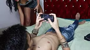 Latina stepsister plays free fire and sucks cock