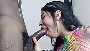 Hot encounter where brunette Latina sucks big black cock, gets fingered, fucked in ass, and ends with anal creampie
