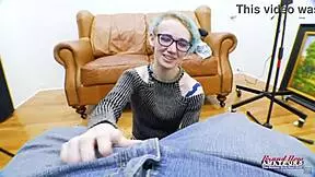 PETITE BLUE HAIRED RAVEN FINGER FUCKS HER TWAT AND SUCKS A JUICY BIG COCK!!!