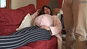 Horny pregnant stepmother tells stepson to fuck her hairy pussy!