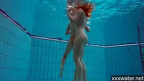 Hot Russian girls swimming in the pool