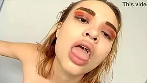 Real Amateur Latina Teen Sloppy Blowjob on Big White Cock POV Close Up