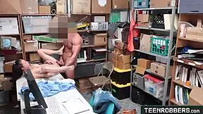 teenrobbers com shaved teen 18+ shoplifter fucked by creepy guard in garage