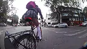 showing off in miniskirt around the city