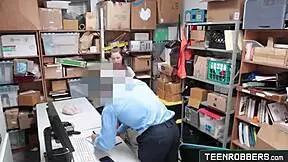 teenrobbers com shaved teen 18+ shoplifter fucked by creepy guard in garage