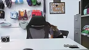 Busty teen shae performs a blowjob and rides the officer's cock in the office after getting caught on hidden cctv