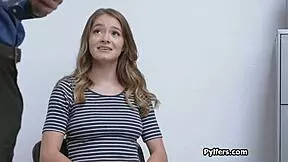 Busty teen shae performs a blowjob and rides the officer's cock in the office after getting caught on hidden cctv