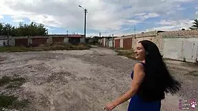 horny student gives blowjob behind garages?