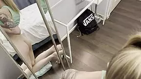 My hot blonde roommate greedily sucks my cock in the dorm for a quick pov blowjob.