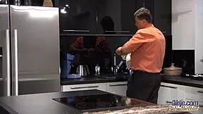 Sexy Redhead With Pierced Tongue Sucks Old Man Cock Then She Lets Him Fuck Her and She Swallows His Cum