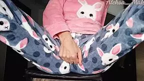Horny Teen Stepdaughter Teases Pussy in Pajamas with Small Boobs