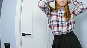 sexy cutie in miniskirt dances striptease gets oiled and rubs clit to orgasm 😍