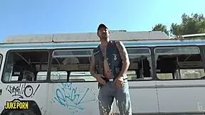 Martyr fucks a young brunette with huge tits on the bus, giving her a facial cumshot