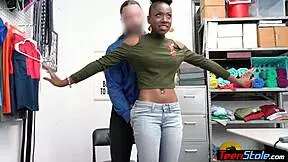 Ebony teen 18+ thief, give footjob and pussy for freedom!