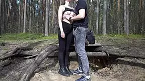 Pretty Brunette Sucking Cock And Rimming Guys Ass Outdoors