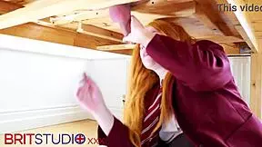 Victoria Greene Sucks Cock, Gets Uniform Drenched in Cum at Milking Table