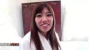 chisa hoshino, shaved asian teen, enjoys intense fingering and blowjob