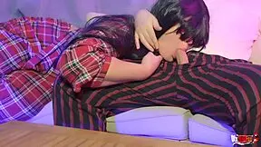 the stepdad and stepdaughter start sharing the couch, leading to blowjobs and cumshots on the sofa