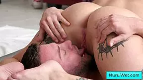 Busty Teen With Sexy Tats Sucks Dick During Wet Nuru Massage