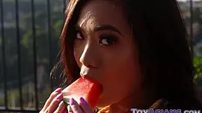 petite asian teen 18+ gets a facial cumshot after blowjob and handjob