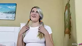 i'm this curvy big ass blonde babysitter with pigtails, seducing an older guy to fuck me while his wife's away