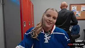 Big ass teen seduces cameraman intensely in locker room