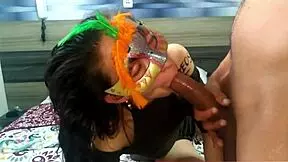 slim beautiful girl with thin waist drools while eating