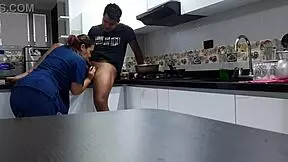 i convinced the blonde latina employee with big tits to fuck in the kitchen