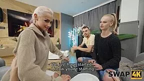 swap4k kinky couple fucks young 18+ girl after feet massage, cuckold boyfriend watches