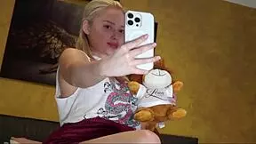 The cutest petite blonde college girl paints my balls for Easter celebration