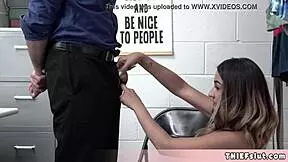 Cute Teen Shoplifter Caught Stealing Lingerie Gets Rough Blowjob and Doggystyle Fuck from Burglar in Mall