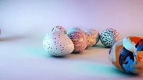 The cutest petite blonde college girl paints my balls for Easter celebration