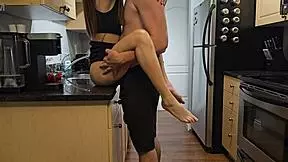petite step sister in black dress fucked in kitchen