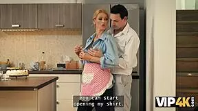 In the vip4k kitchen, it's time for this blonde milf to lose her virginity on her birthday fantasy.
