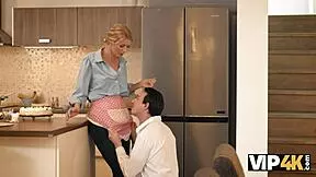 In the vip4k kitchen, it's time for this blonde milf to lose her virginity on her birthday fantasy.