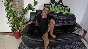 Russah arrives at our house and enjoys shower time with the endowed one