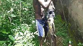 young couple enjoys oiled sex in garden