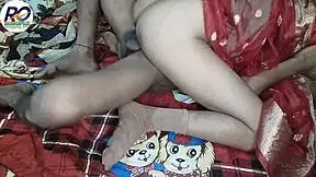 great sex with bhabhi in red saree, squeezing boobs and ass fucking with hindi audio claire vais.