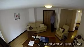 Feeling intense pleasure, the brunette ebony teen's black pussy gets filled by monster cock in rough interracial action