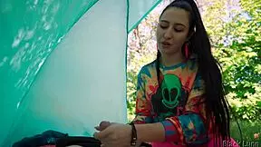 Slutty Hippie Jerked Off in Tent