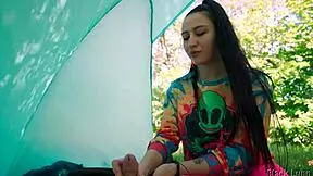 Slutty Hippie Jerked Off in Tent