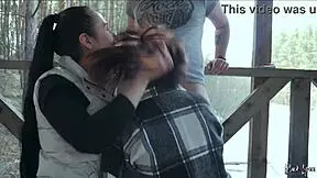 we sucked him together on our vacation - public threesome blowjob