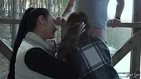 we sucked him together on our vacation - public threesome blowjob