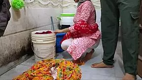 Watch bhabhi get fucked while washing clothes in the risky bathroom outdoor?