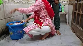 Watch bhabhi get fucked while washing clothes in the risky bathroom outdoor?