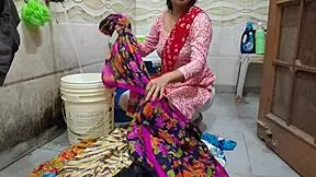 Watch bhabhi get fucked while washing clothes in the risky bathroom outdoor?