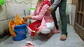 Watch bhabhi get fucked while washing clothes in the risky bathroom outdoor?